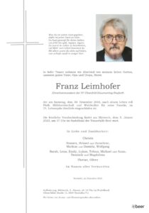 Ehren Feuerwehr Kommandant Franz Leimhofer verstorben